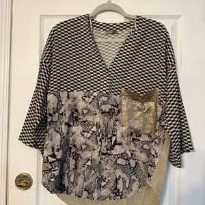 Zara Black and Gold Patterned Blouse